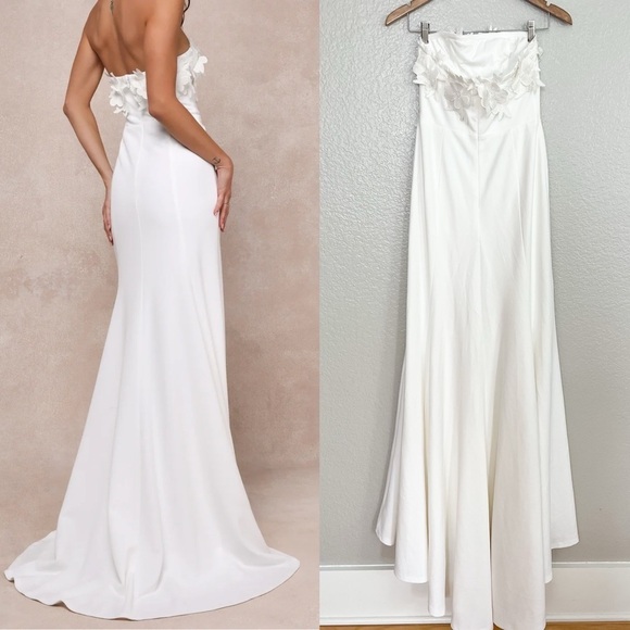 Love Garden Ivory 3D Floral Embroidered Strapless Maxi Dress - Picture 3 of 13